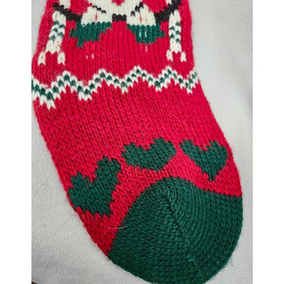 Vintage Long Crochet Christmas Stocking Red Green Snowman Taiwan Tassle - Picture 2 of 11